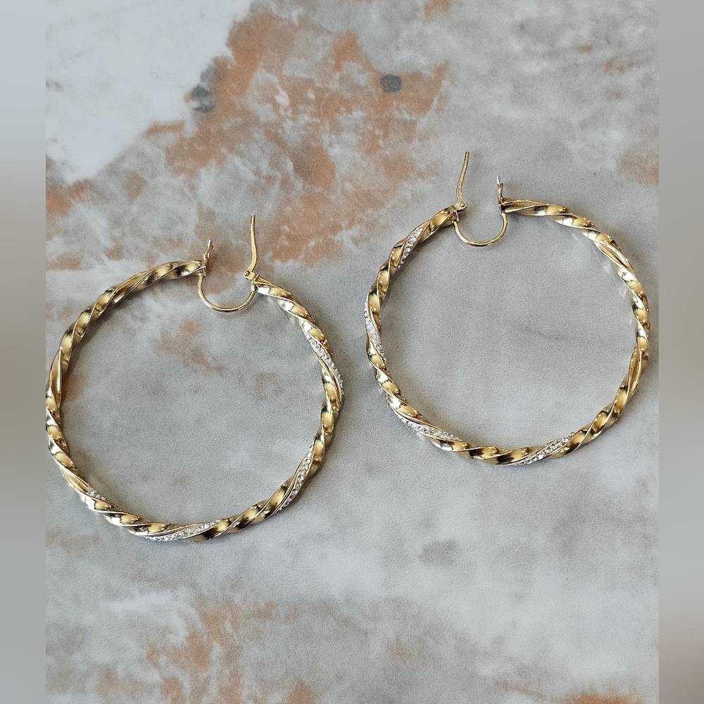JORDAN MOM 14k Gold Plated and Solid Sterling Silver With Crystals Hoop Earrings - Picture 3 of 13